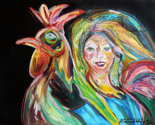 Donna con gallo - 81 x 65 cm